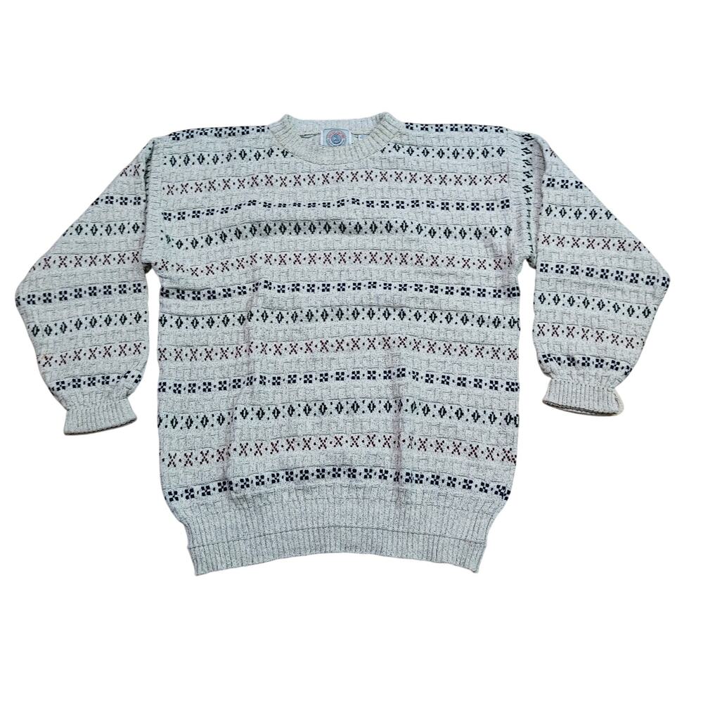 Vintage Cape Isle Knitters Sz L Mens Gray Sweater Turkey